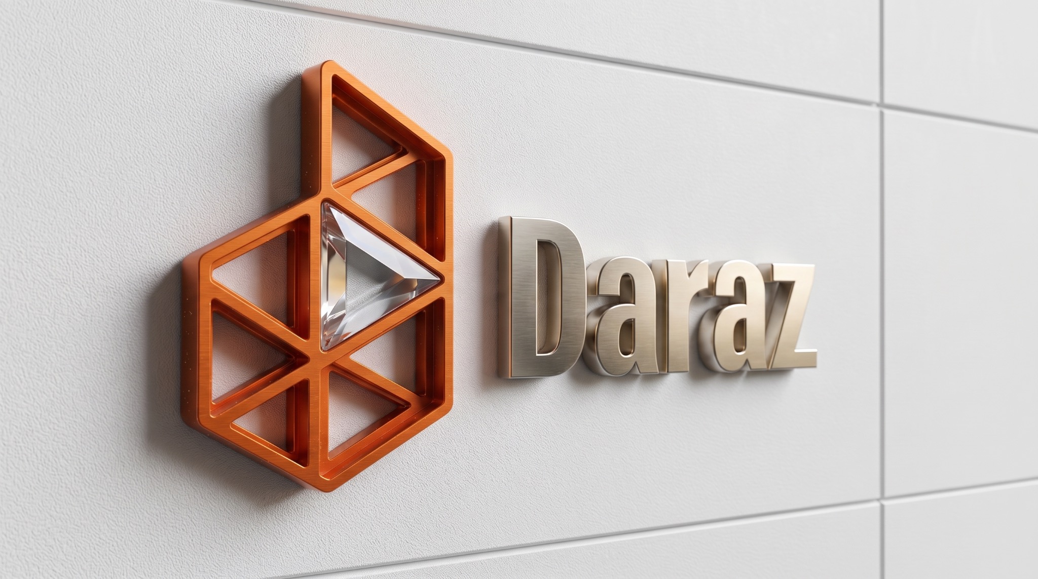 Daraz logo on an orange three-dimensional wall sign